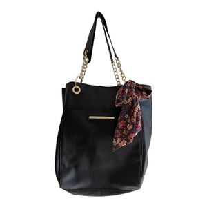 Large Steve Madden Black Tote with Floral Scarf